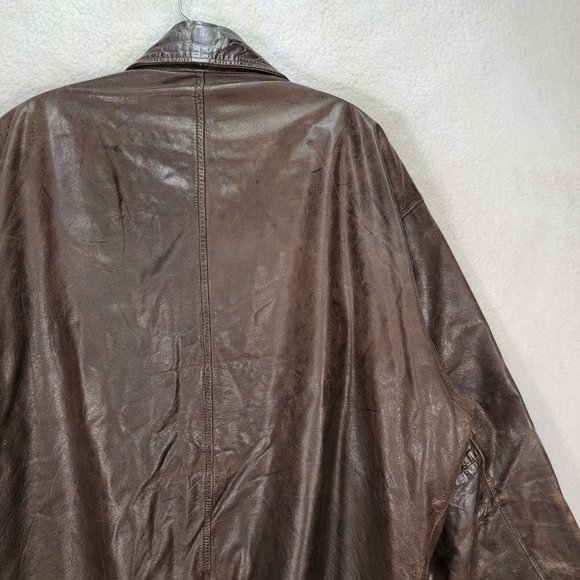 Vintage Context Brown Leather Collared Distressed Aviator Moto Jacket Coat - Picture 11 of 16